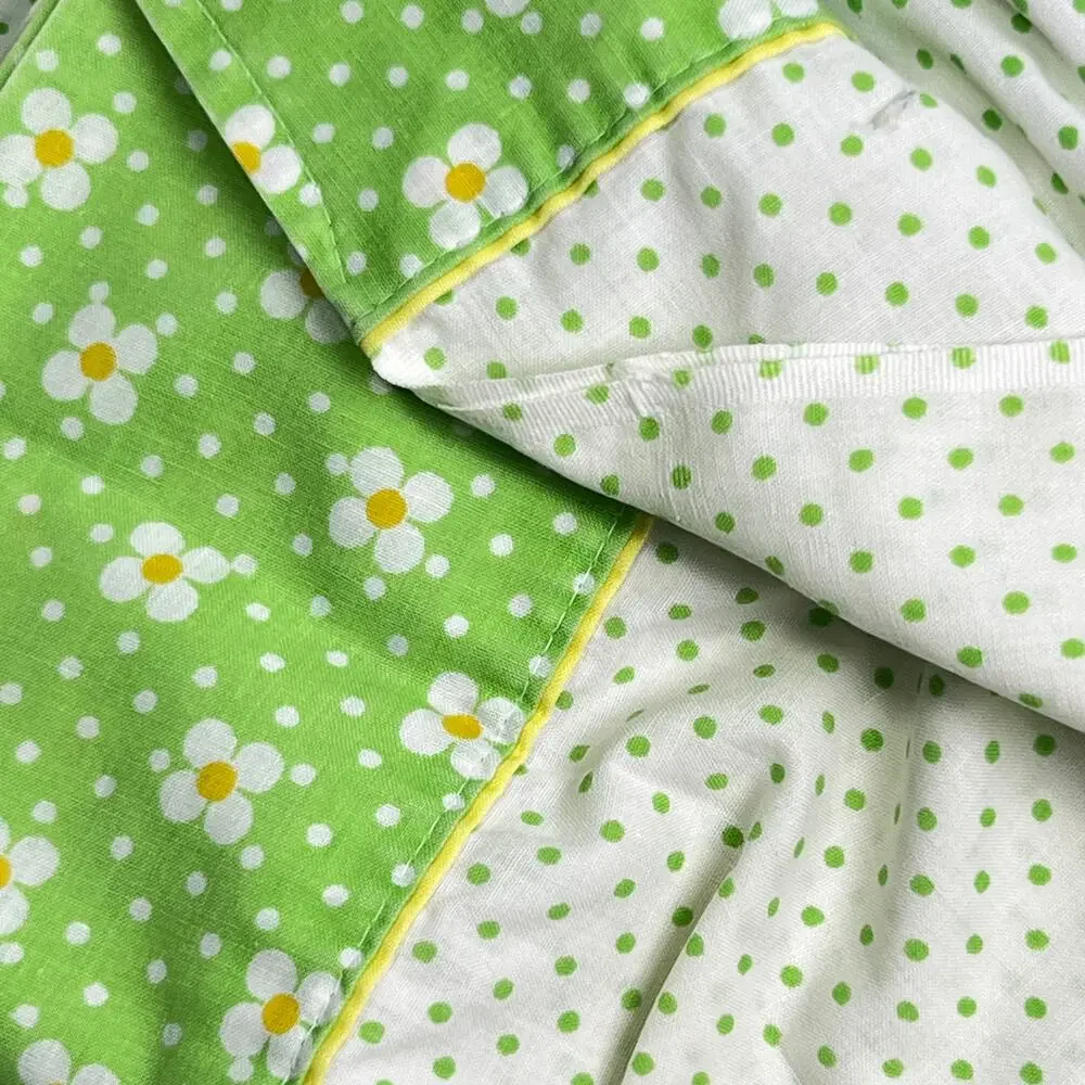 Vintage Fieldcrest Mod Polka Dot Floral Twin Flat Sheet Daisy No Iron Percale